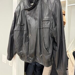 Vintage Thrasher Unisex Dark Gray Leather Bomber Jacket XL